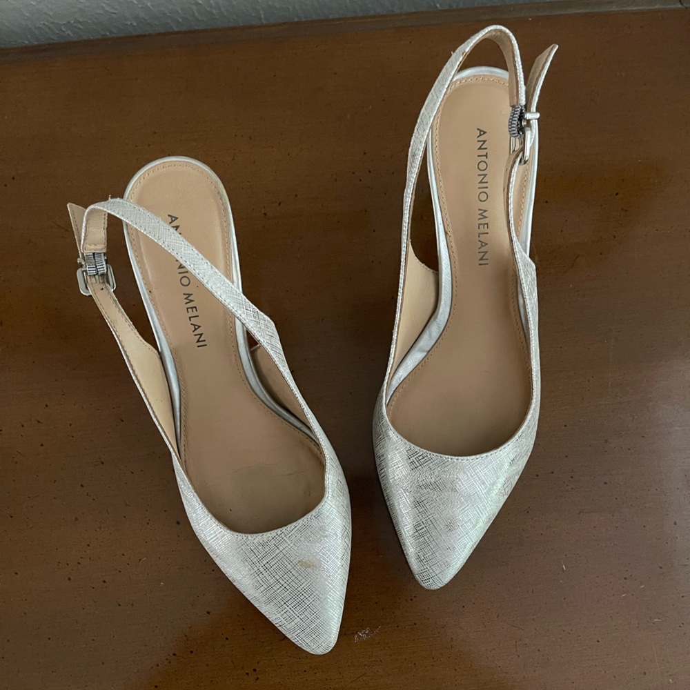 Silver sling-back pumps